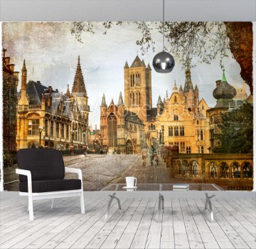 Bild på medieval gothic Ghent Belgium retro style picture